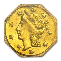1857 BG-1301A Restrike Liberty Octagonal 25 Cent Gold M