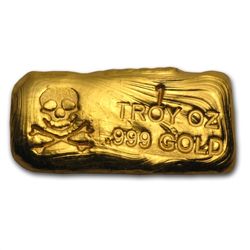 1 oz Skull &amp; Bones Gold Bar .999 Fine