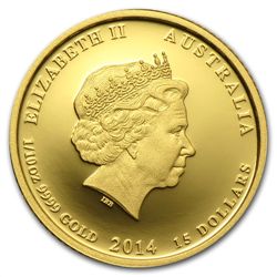 2014 1/10 oz Colorized Proof Gold Lunar Year of the Hor