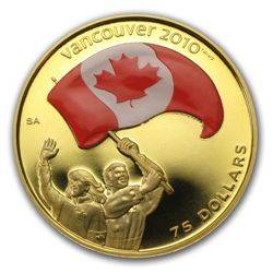 .225 oz Gold Colored Canadian Olympic $75 Proof - (Our