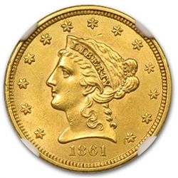 1861 $2.50 Liberty Gold Quarter Eagle - Type 2 Rev - MS