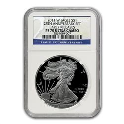 2011 Silver Eagle Set - MS/PF-70 NGC - 5 Coins - 25th A