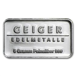 5 gram Geiger 'Security Line' Silver Bar .999 Fine