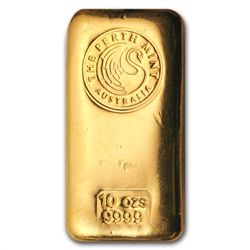 10 oz Loaf-Style Perth Mint Poured Gold Bar .9999 Fine