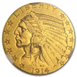 1914-S $5 Indian Gold Half Eagle - AU-58 NGC