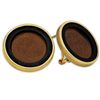 Image 1 : 14k Gold Onyx Polished Coin Earrings - 14 mm