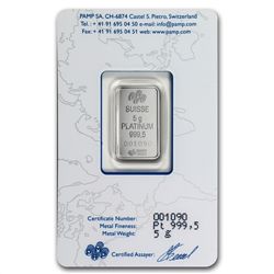 5 gram Pamp Suisse Platinum Bar (in Assay) .999+ Fine