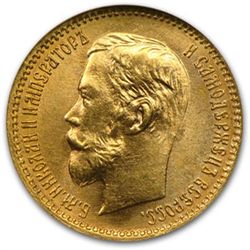 Russia 1902 5 Rouble Gold MS-67 NGC