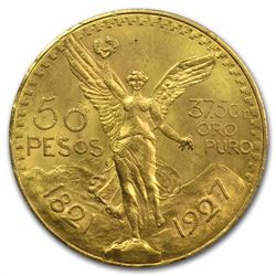 Mexico 1927 50 Pesos Gold Coin MS-63 PCGS (Secure Plus!