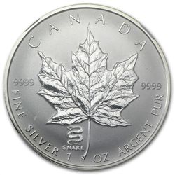 2001 1 oz Silver Canadian Maple Leaf Snake Privy - SP-6