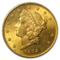1892-S $20 Gold Liberty Double Eagle - MS-63 PCGS