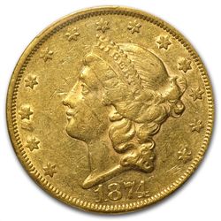 1874 $20 Gold Liberty Double Eagle - AU-50 PCGS
