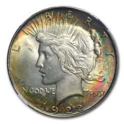 1922 Peace Dollar MS-63 NGC Beautiful Obverse Toning