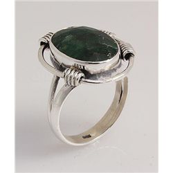 EMERALD BERYL 28.97CTW UNIQUE DESIGN SILVER RING