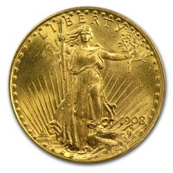 1908 $20 St. Gaudens Gold - With Motto - MS-64 PCGS