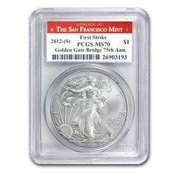 2012 (S) Silver Eagle MS-70 PCGS 75th Ann Golden Gate B