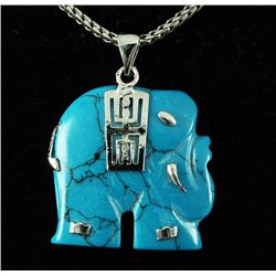 ELEPHANT TURQUOISE 26.64CTW SILVER PLATED PENDANT