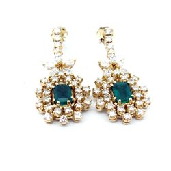 Lady's 14k Yellow Gold Earrings with 3.10ct emerald