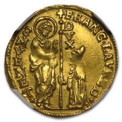Venice Gold Zecchino (Ducat) 1752-1762 NGC AU Details
