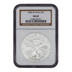 2008-W (Burnished) Silver American Eagle MS-69 NGC (ER)