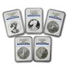 Image 1 : 2011 (5 Coin) Silver Eagle Set MS/PF-70 NGC 25th Anniv