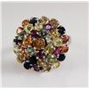 Image 2 : 5.59ctw MultiColored Rhinestone Cluster Silver Ring 4.7