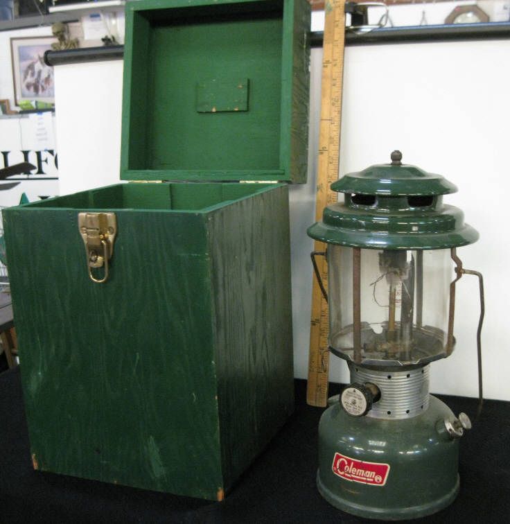 Coleman Kerosene Lantern W/Wood Box Carrier