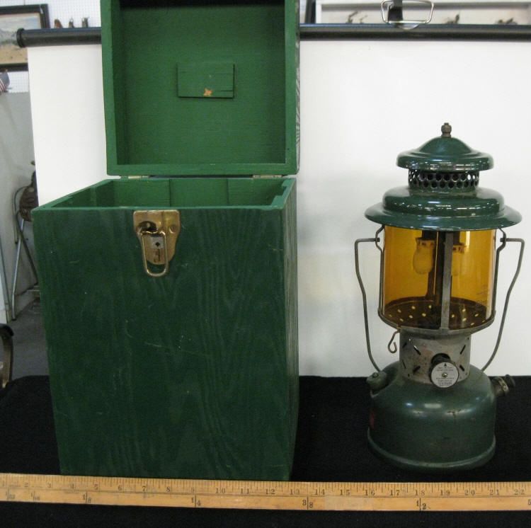 Coleman Kerosene Lantern W/Wood Box Carrier