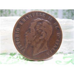 VINTAGE 1867 N 10 CENTESIMI ITALY COIN VITTORIO EMANUELE II
