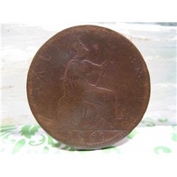 QUEEN VICTORIA PENNY 1860 BEADED BORDER RARE VARIETY