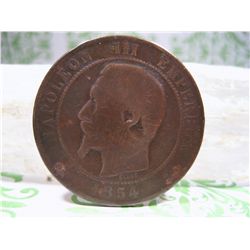 1854 A French Empire 10 Centimes Imperial France ten cent coin napoleon III