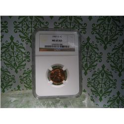 1947-D MS 65 GRADED SLAB WHEAT PENNY NGC
