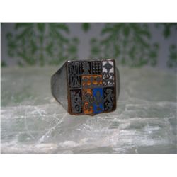 ANTIQUE KEEPSAKE MEN CREST SIGNET COAT OF ARMS RING ENABLE SILVER PLATED OVER BRASS SIZE 8