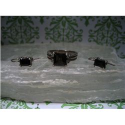 Vintage Sterling EARRING & RING WITH GARNETS T.W. 6.4 GRAMS