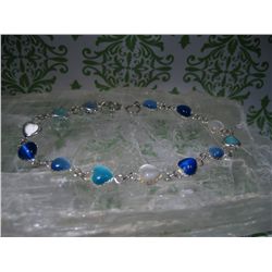 STERLING SILVER NECKLACE WITH BLUE GLASS STONES