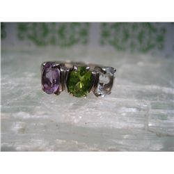 VINTAGE STERLING SILVER 925 COLORED STONES MOTHERS RING T.W. 3.3 GRAMS RING 6