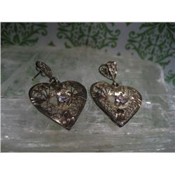 STERLING SILVER HEART 925 Earrings WITH CZ STONES T.W. 7.3 GRAMS