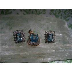 STERLING SILVER 3 PIECE SET NECKLACE AND EARRINGS WITH LIGHT BLUE STONE T.W. 4.9 GRAMS