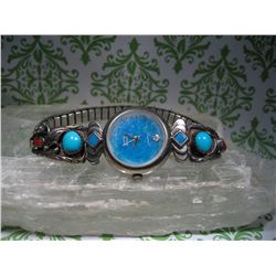 SOUTHWESTERN STERLING SILVER LADIES WATCH WITH BLUE TURQUOISE