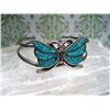 Image 5 : STERLING SILVER CUFF BRACELET WITH CRUSHED TURQUOISE BUTTERFLY T.W. 15.00 GRAMS