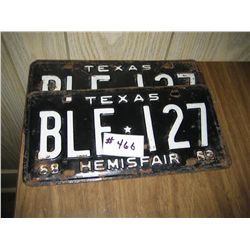 Pair of Vintage 1968 Texas Hemisfair Auto License Plate Original Black