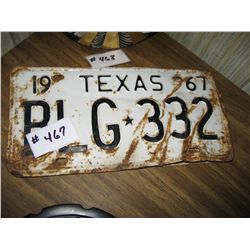 VINTAGE 1967 Texas License Plate PLG 332 Antique Rustic Man Cave Shabby Old 60's