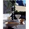 Image 1 : Architectural Pottery Planter on Stand, ca. 1950s unglazed off-white ceramic on black-painted met...