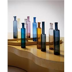 NANNY STILL Group of Ten Ornamental Bottles, ca. 1959 molded colored glass each inscribed " RIIHI...