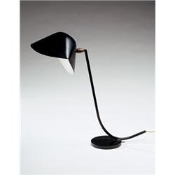 SERGE MOUILLE "Antony" Table Lamp, ca. 1950s black-lacquered aluminum with white-painted interior...