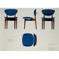 JAPANESE COLLECTOR FINN JUHL scale drawing, 1955 for Baker Furniture Incorporated, Grand Rapids w...
