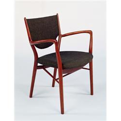 FINN JUHL Armchair "FJ 49," ca. 1946 produced by cabinetmaker Niels Vodder teak, fabric 32 5/8 in...