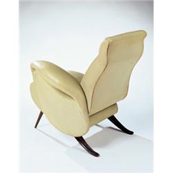 CARLO MOLLINO one-Armed chair for Lisa Licitra Ponti, 1940 oak, brass and two-toned green resinfl...