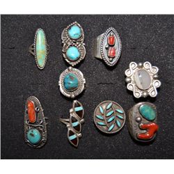 TEN SILVER NAVAJO RINGS