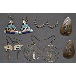 FIVE PAIRS OF NAVAJO EARRINGS